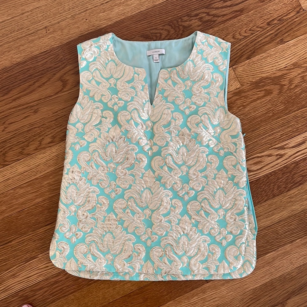 J Crew turquoise and gold sleeveless tunic top